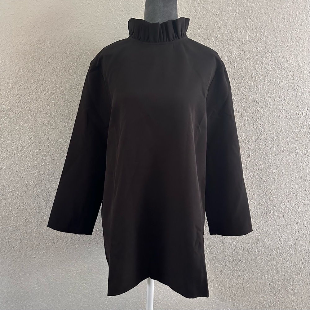 Tuckernuck Black Ruffle-Neck Tunic Top